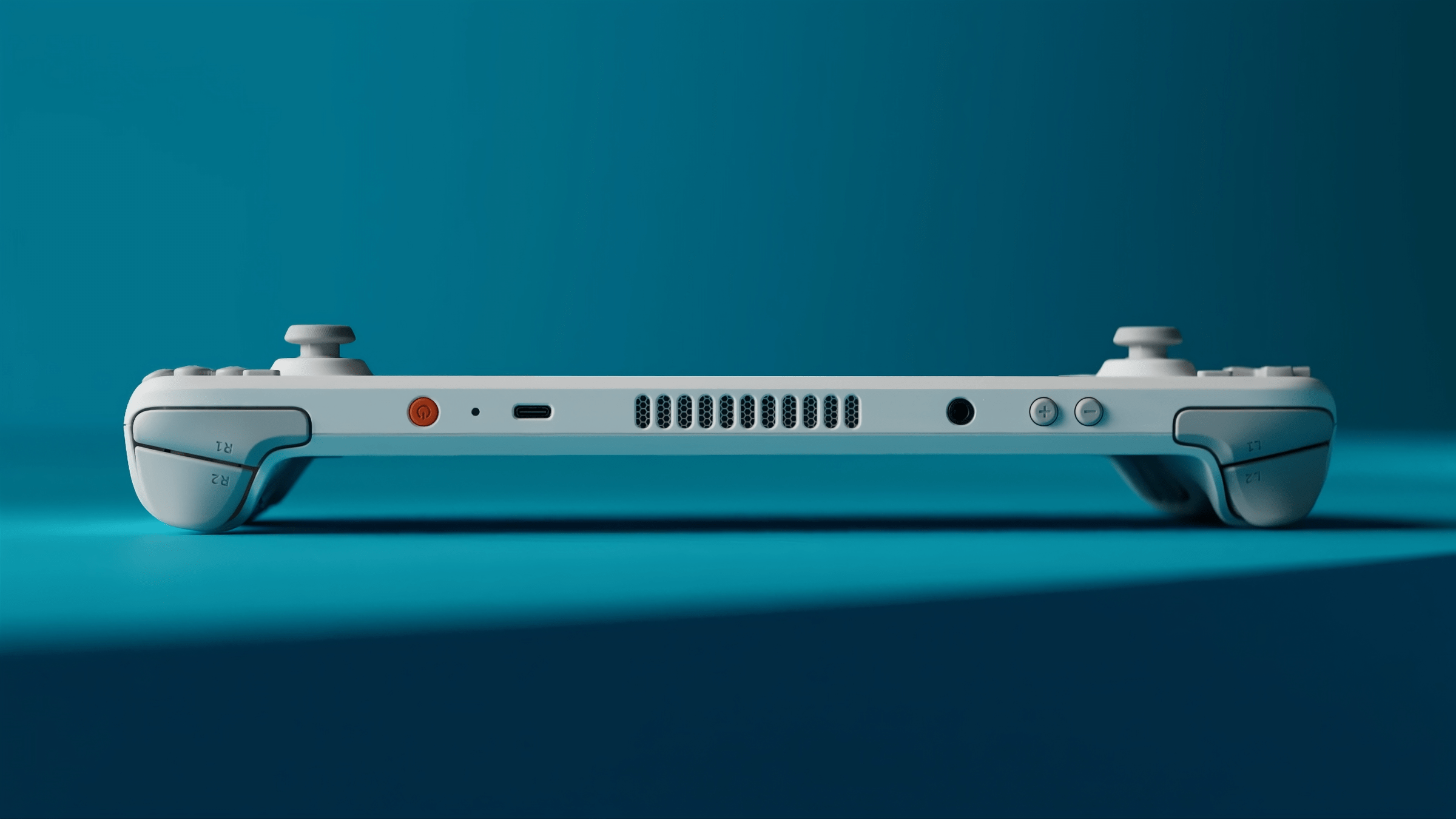 A photo of the white Steam Deck OLED