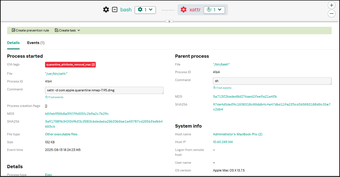 Example of an event from Kaspersky EDR