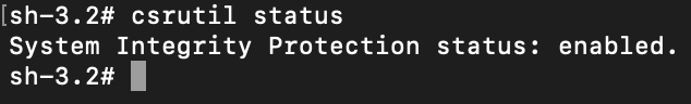 Output of the csrutil status command