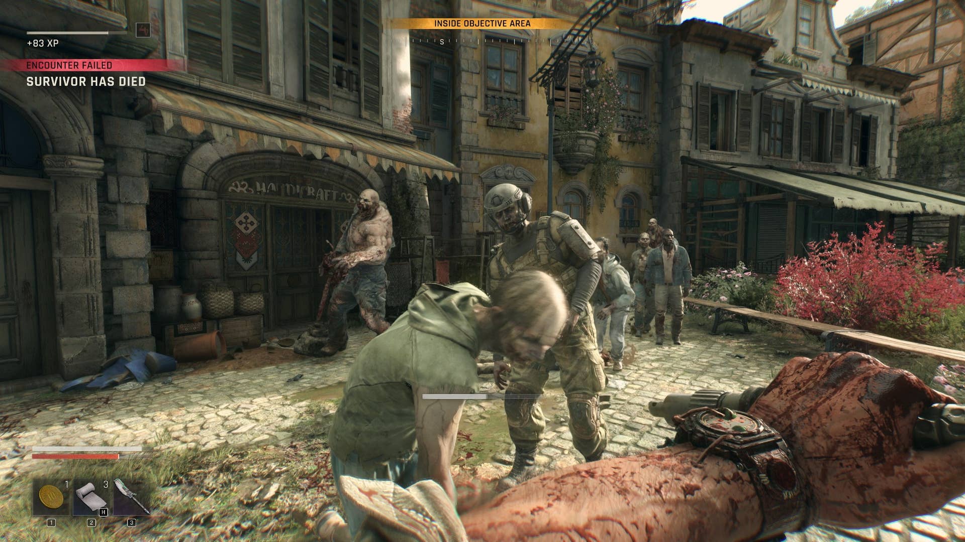 Taking on a crowd of zombies in Dying Light: The Beast.
