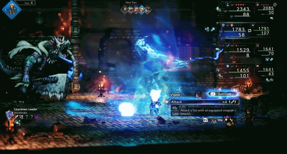 A GIF Shows pixel art combat against a boss.