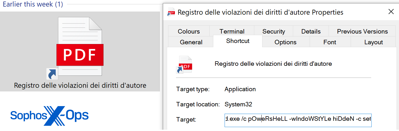 A look at the shortcut for the "PDF file" described in text