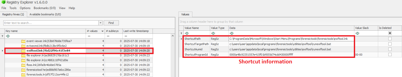 InventoryApplicationShortcut key