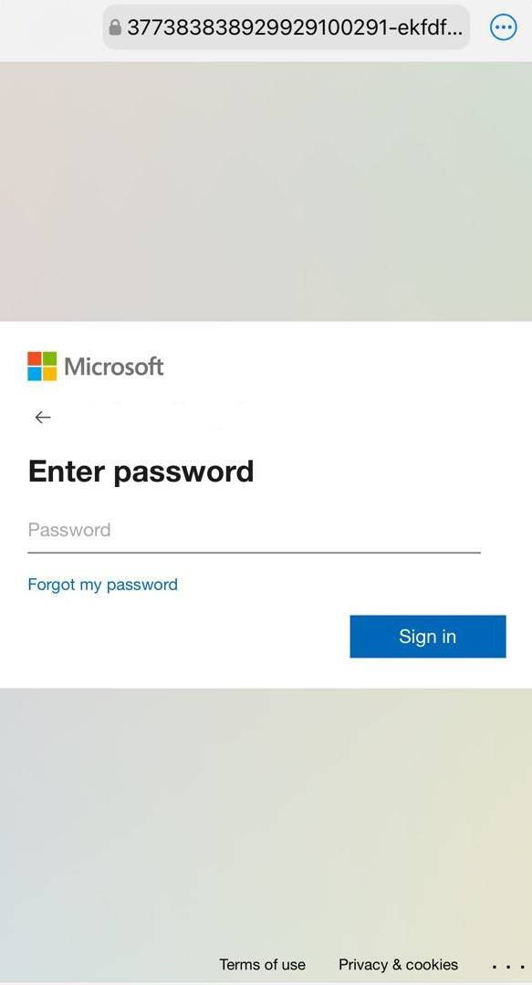 Phishing sign-in form for a Microsoft account from a calendar phishing attack