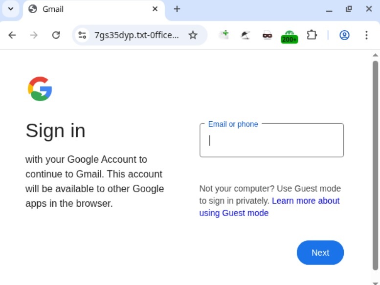 The phishing sign-in form