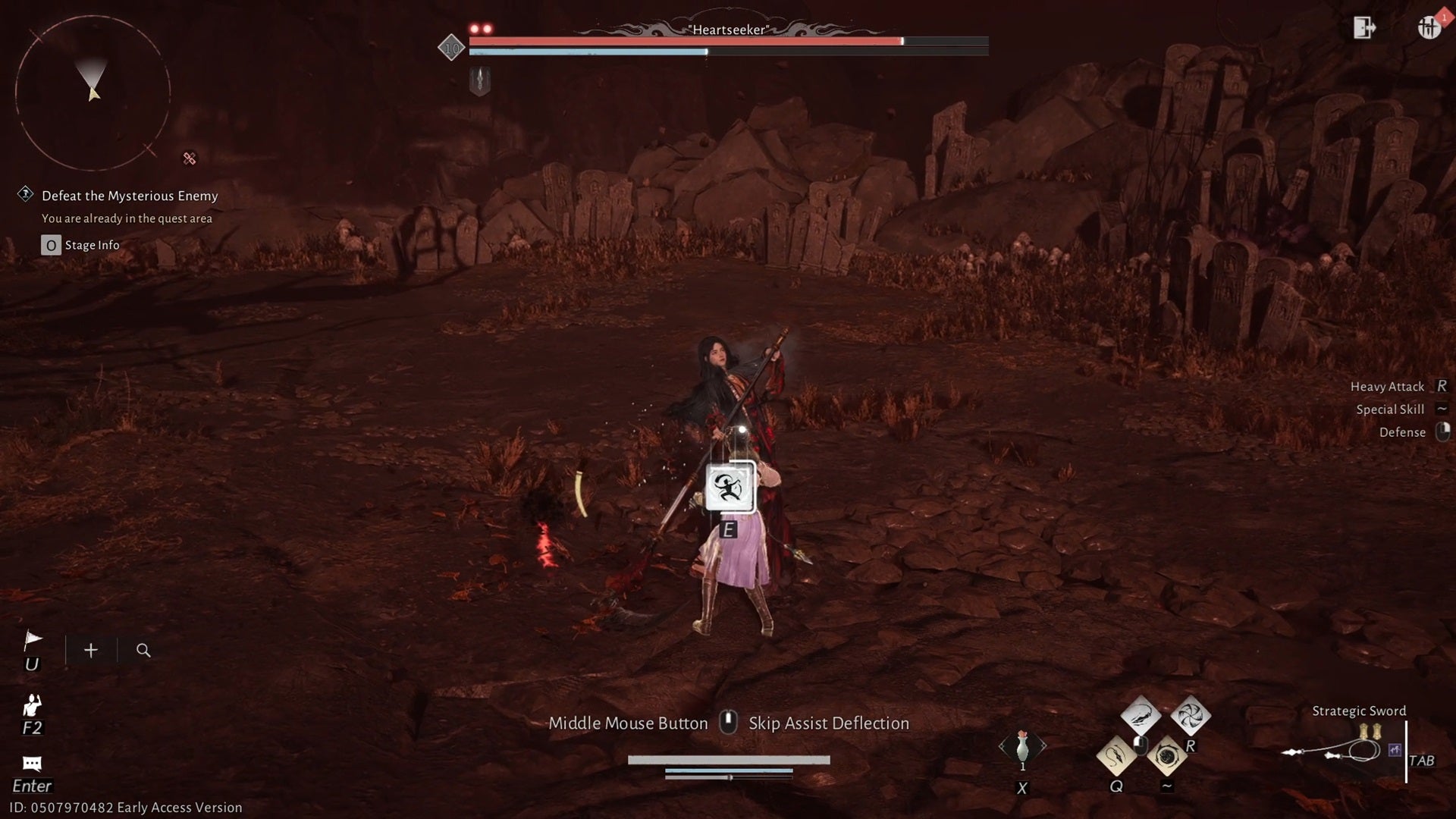 A boss battle in Where Winds Meet, with a nicely labeled button in the centre of the screen to instantly deflect an enemy attack.
