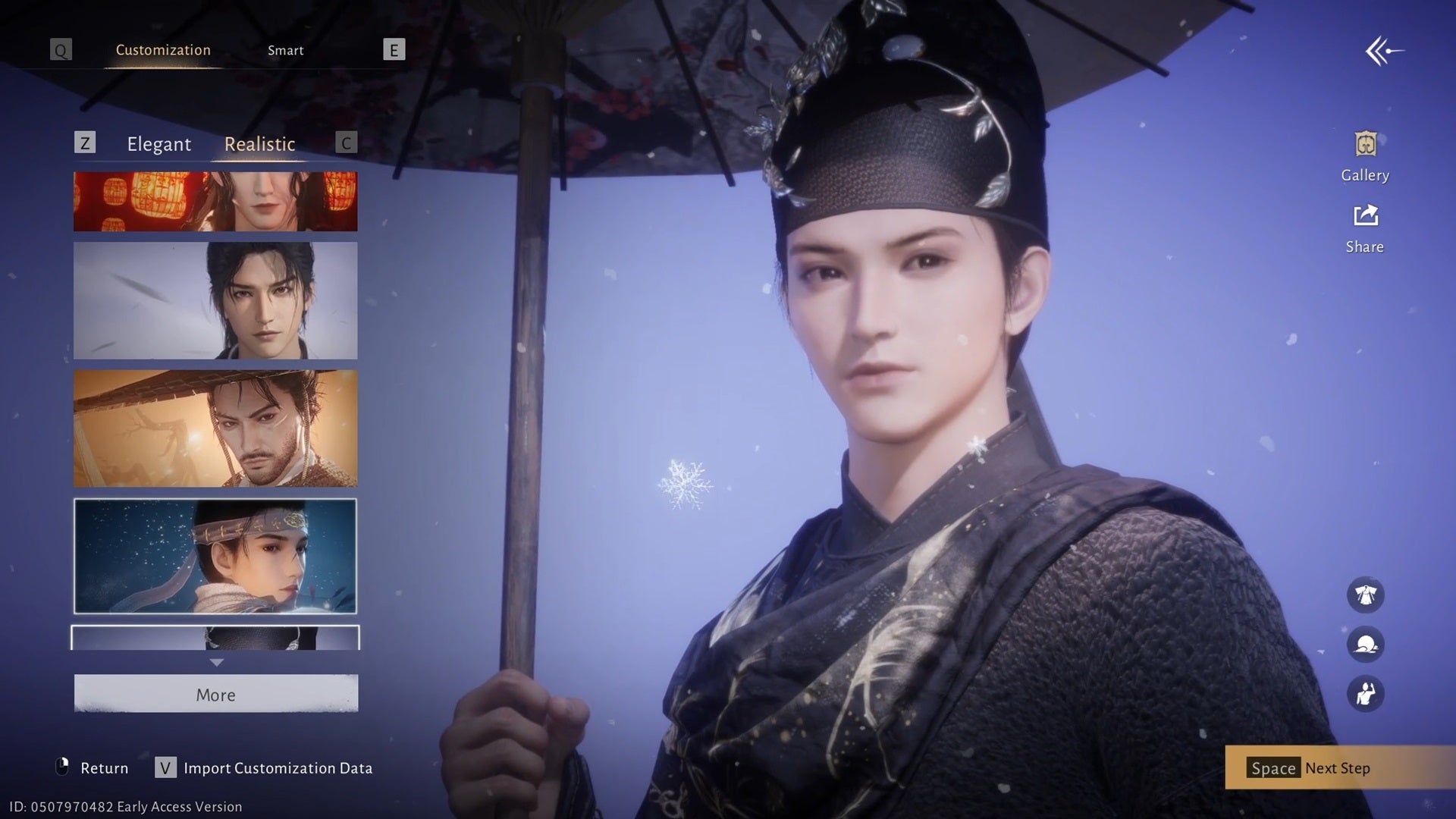 Character customisation sets in Where Winds Meet, showing off a fine selection of good looking male characters.