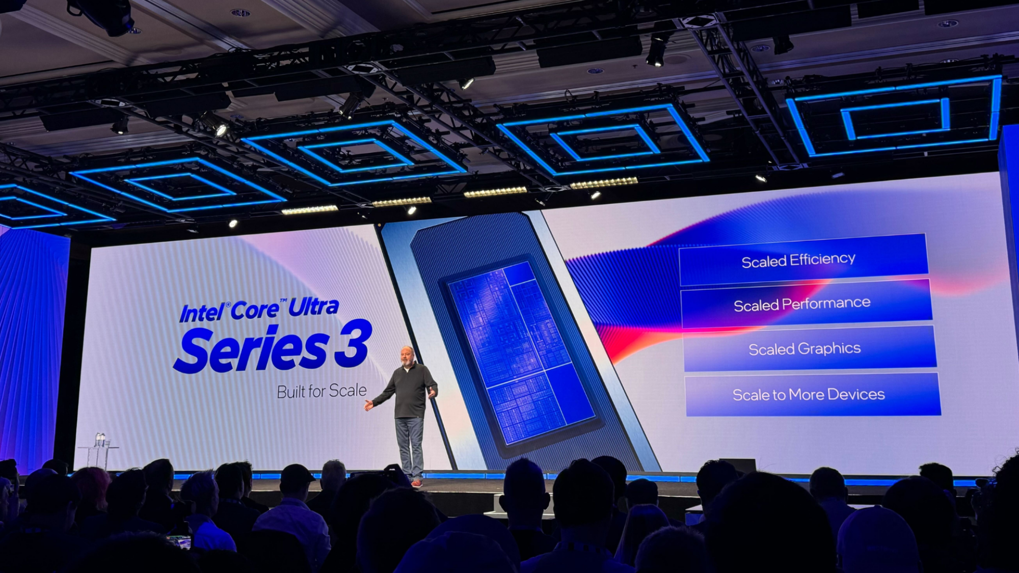 Intel's senior vice president Jim Johnson on stage at CES 2026.